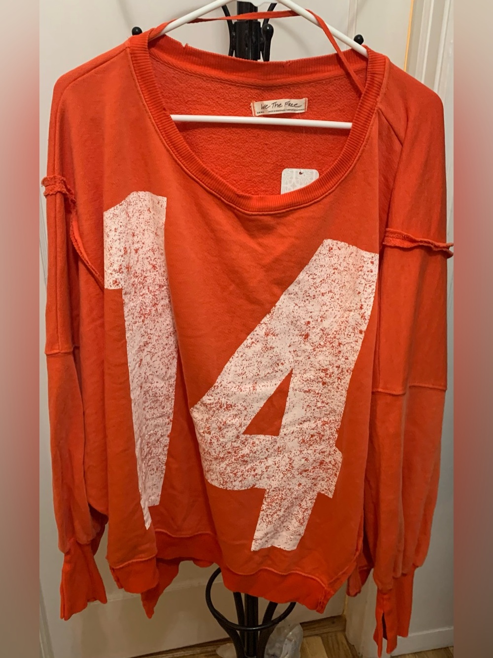 We The Free Orange Distressed '14' Camden Pullover Size Small